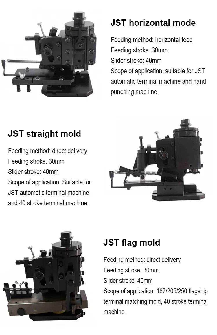 Acuan mendatar JST, acuan lurus JST, Mesin Crimping Terminal Untuk Acuan Eropah, Mesin Crimping Terminal Untuk Aplikator Eropah, Mesin Crimping Terminal Jst