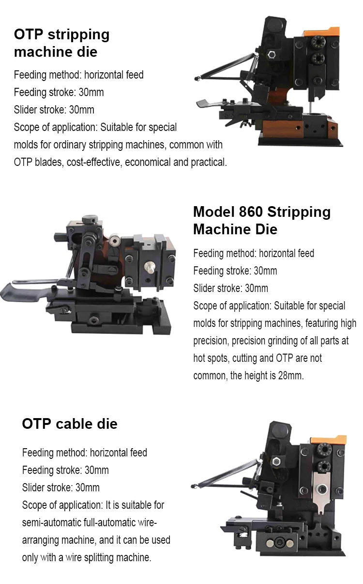 OTP mold for all types of terminal crimping machines, OTP mold for stripping machines, die Crimping mold change, termina