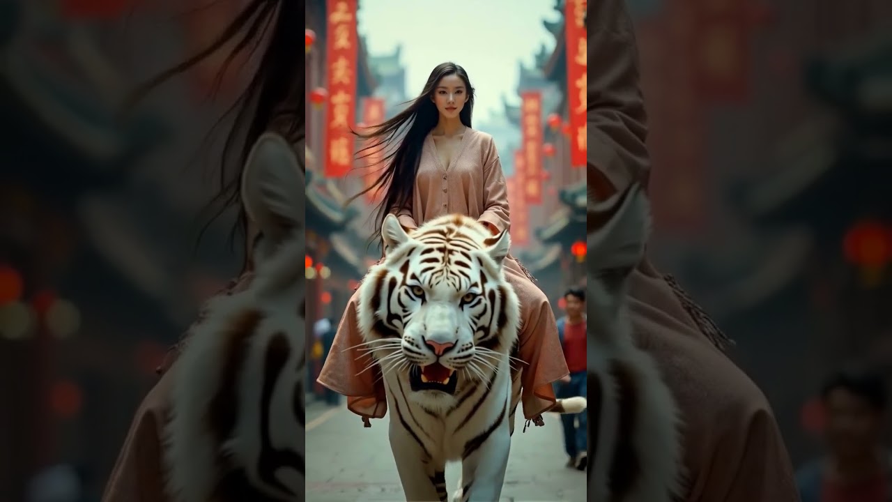 Aksi Berani: Wanita Cantik Menunggang Harimau Ganas di Jalan Raya!